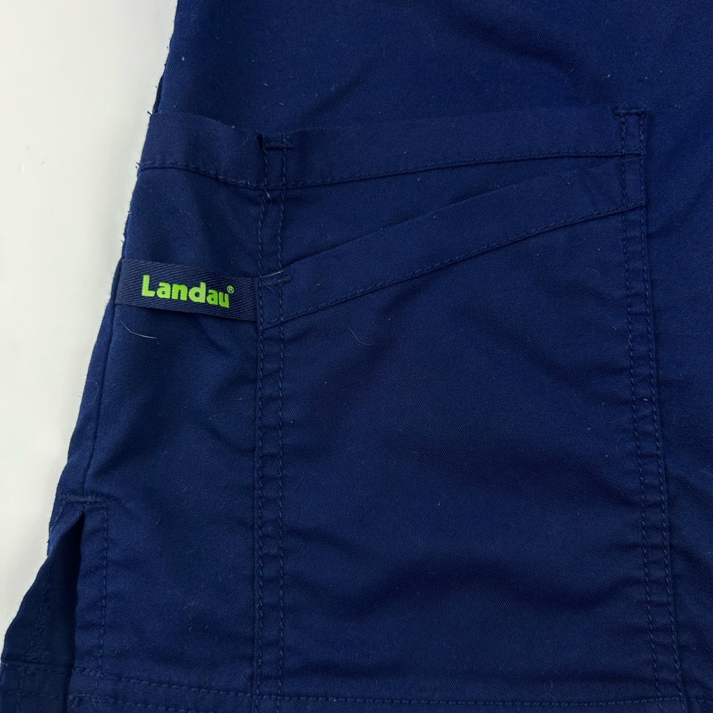 Landau Deep Blue Scrub Lime Accent Wrinkle & Fade Resistant Scrub Set Sz SM - Picture 2 of 8